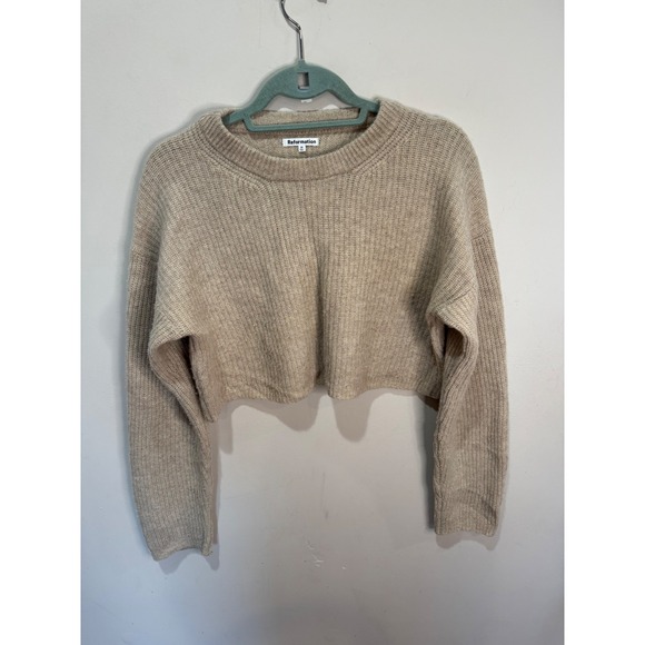 Reformation Lotto Wool Swester Sz M Tan Cropped - Picture 2 of 7
